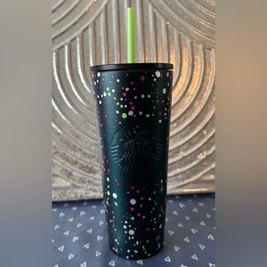 Starbucks paint splash tumbler with straw.